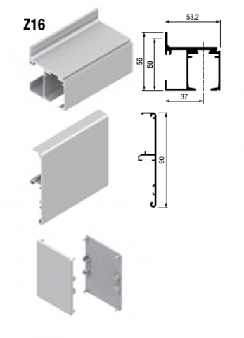 KIT GUIA A PARED Z16 + TAPA  3 M  PLATA MATE